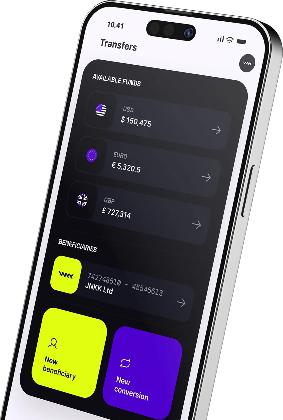 Transfers app screen